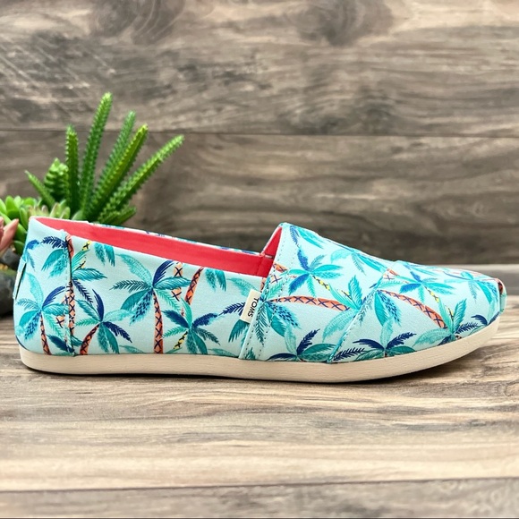 NIB Toms Alpargata Loafer Flats Soft Blue Paper Source Palm Trees Print 8 - Picture 10 of 11